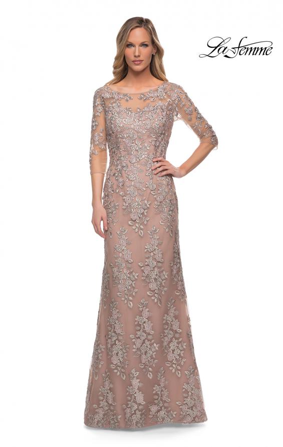 Picture of: Gorgeous Lace Long Gown with Three-Quarter Sleeves in Champagne, Main Picture