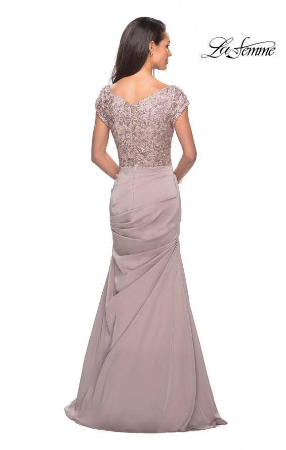 Picture of: Long Jersey Dress with Embellished Ruched Top in Champagne, Style: 26806, Back Picture