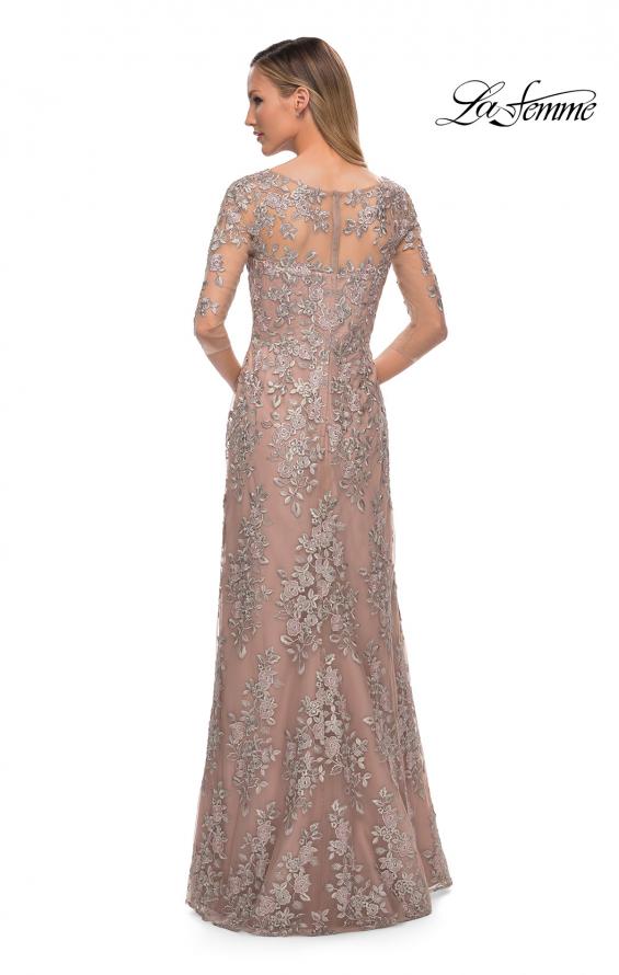 Picture of: Gorgeous Lace Long Gown with Three-Quarter Sleeves in Champagne, Back Picture