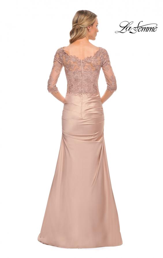 Picture of: Satin and Lace Off the Shoulder Mermaid Gown in Pink, Style: 30162, Back Picture