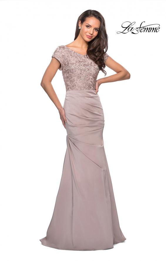 Picture of: Long Jersey Dress with Embellished Ruched Top in Champagne, Style: 26806, Detail Picture 1