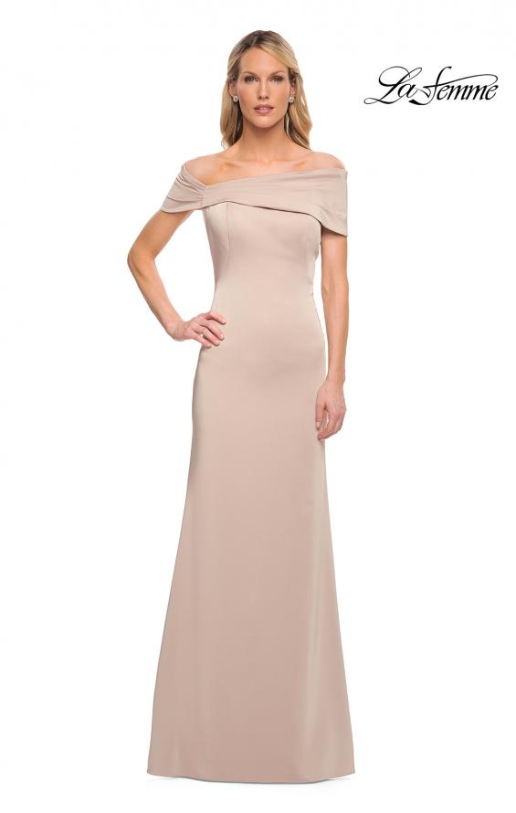 Picture of: Simply Chic Off the Shoulder Jersey Gown in Champagne, Detail Picture 2