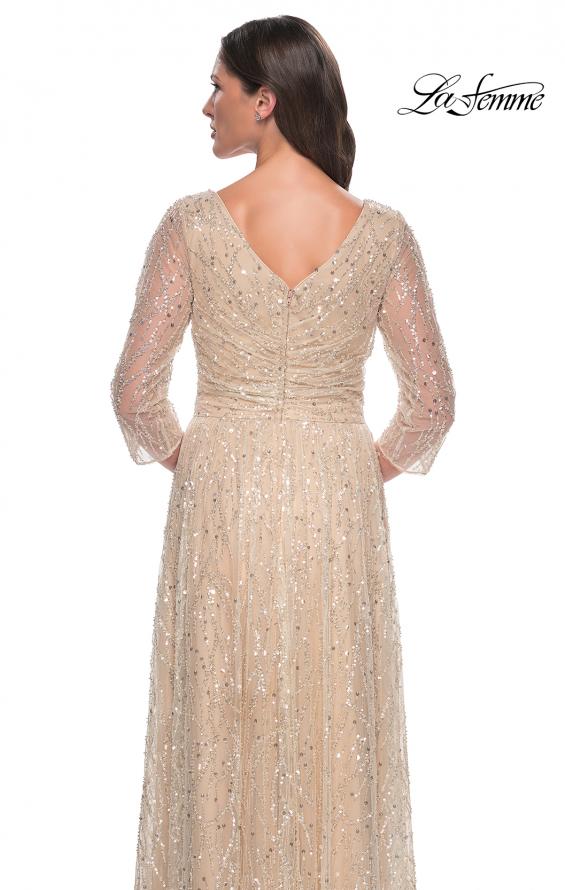 Picture of: Beaded Sequin Dress with Ruched Waist and V Neckline in Champagne, Style: 30911, Detail Picture 2