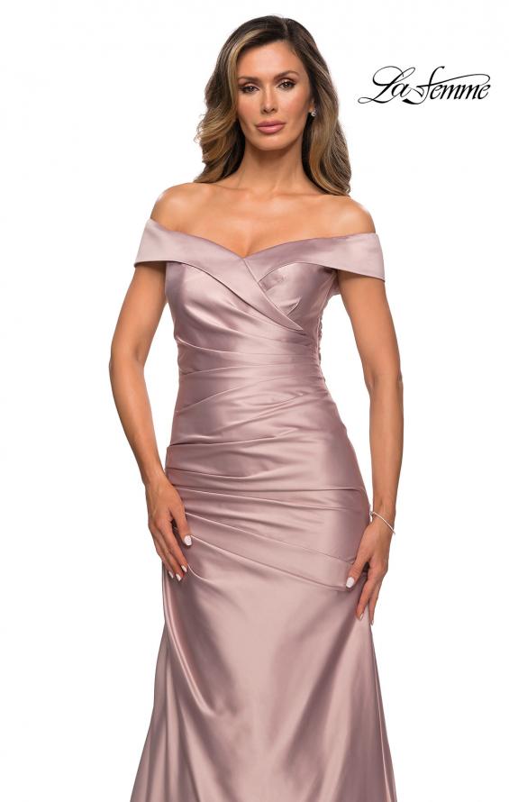 Picture of: Off the Shoulder Satin Evening Dress with Pleating in Champagne, Style: 28103, Detail Picture 4