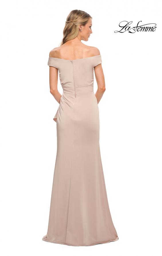 Picture of: Off the Shoulder Jersey Evening Gown with Ruffle Skirt Detail in Champagne, Detail Picture 5