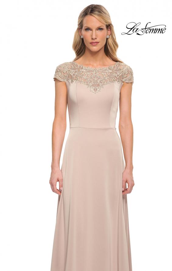 Picture of: Jersey Gown with Full Skirt and Lace Detail Top in Champagne, Detail Picture 5