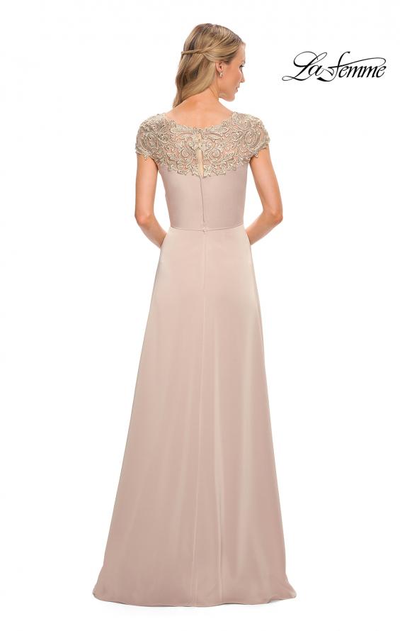 Picture of: Jersey Gown with Full Skirt and Lace Detail Top in Champagne, Detail Picture 6