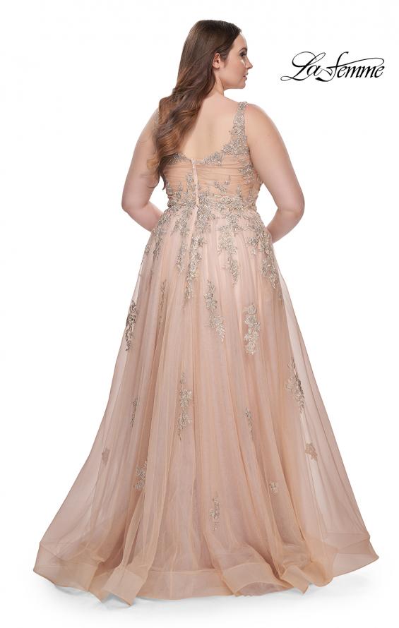 Picture of: Lace Embellished Tulle A-Line Dress with Illusion Back in Champagne, Style: 31383, Back Picture