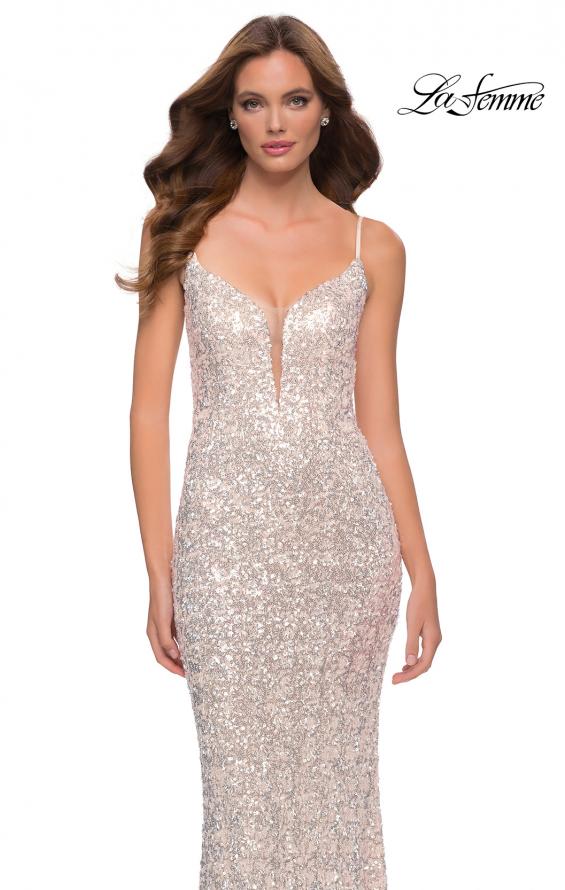 Picture of: Gorgeous Sequin Dress with V Neck and Open Back in Champagne, Style 29872, Main Picture