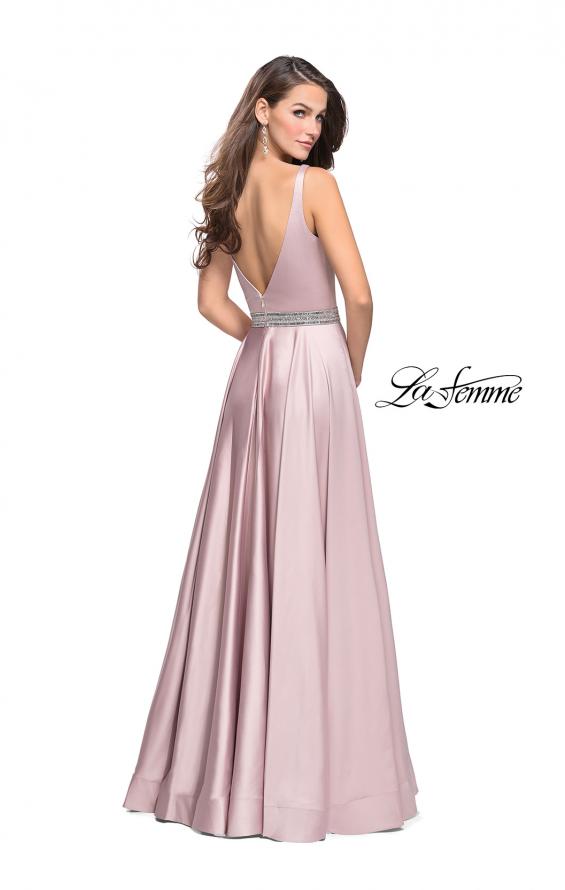 Picture of: Satin Prom Dress with A Line Skirt and Beaded Belt in Champagne, Style: 24821, Back Picture