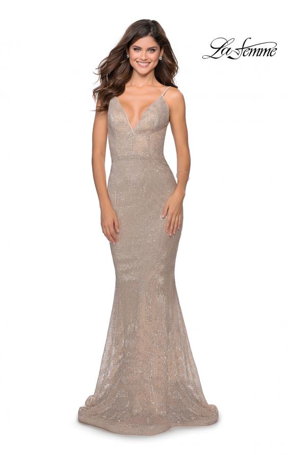Picture of: Sequin Mermaid Prom Dress with Strappy Back in Champagne, Style: 28519, Detail Picture 1