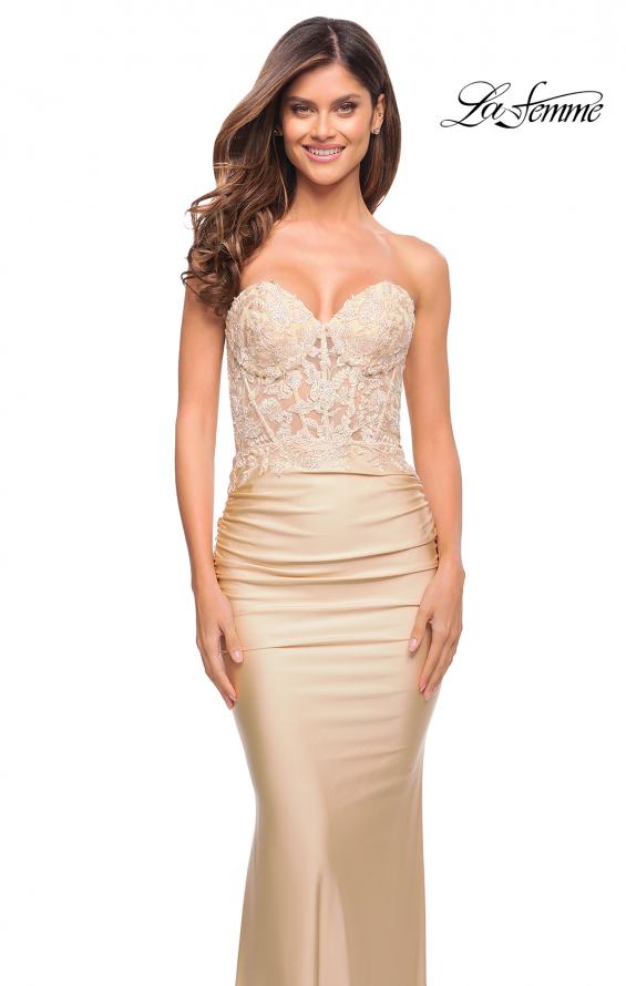 Picture of: Stunning Strapless Jeweled Lace and Jersey Dress in Champagne, Style: 30720, Detail Picture 2