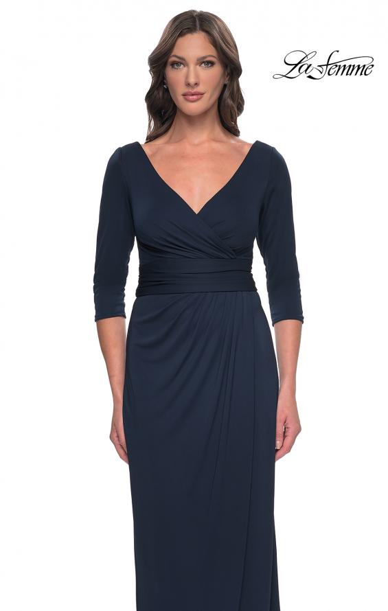 Picture of: Simple Chic Jersey Dress with Ruched Waist and V Neckline in Charcoal, Style: 31014, Detail Picture 9