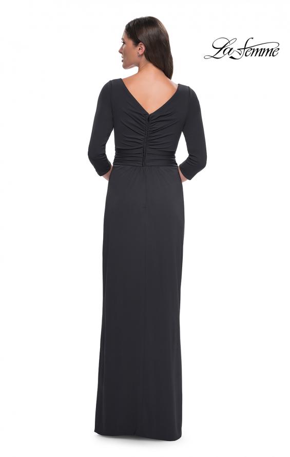 Picture of: Simple Chic Jersey Dress with Ruched Waist and V Neckline in Charcoal, Style: 31014, Detail Picture 2