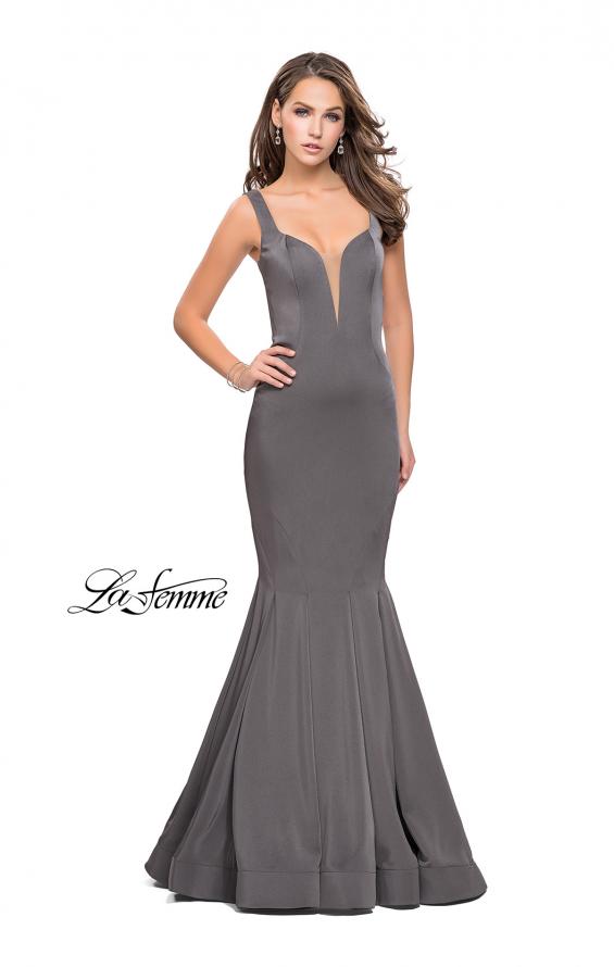 Picture of: Long Jersey Mermaid Prom Dress with Deep V in Charcoal, Style: 25485, Detail Picture 1