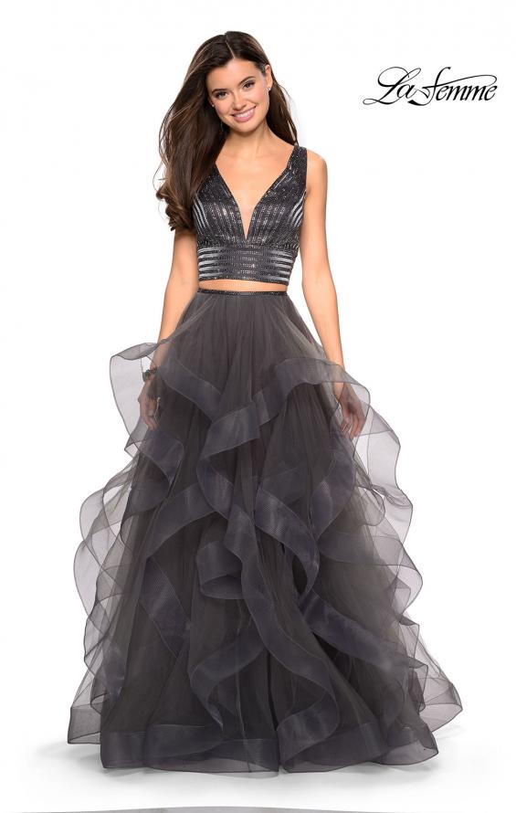 Picture of: Two Piece Metallic Tulle Dress with Rhinestone Bust in Charcoal, Style: 27445, Detail Picture 2