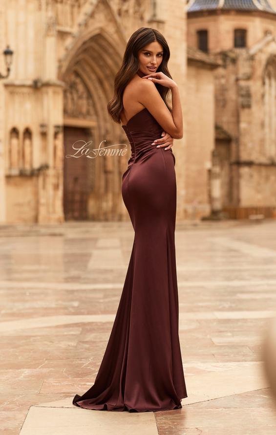 Picture of: Strapless Satin Gown with Ruched Bodice in Chocolate, Style: 33670, Back Picture