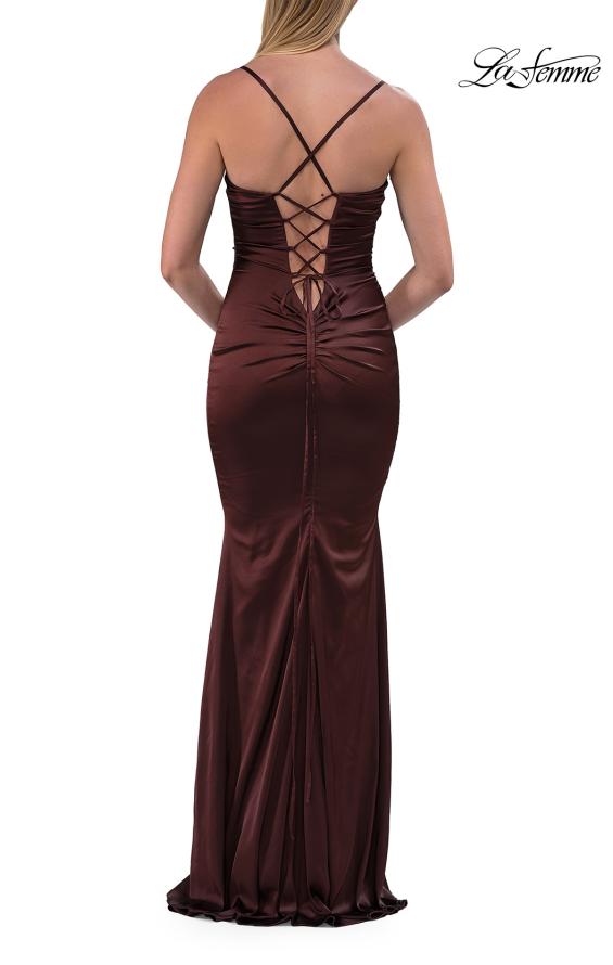 Picture of: Ruched Satin Gown with Sweetheart Neckline and Lace-Up Back in Chocolate, Style: 33764, Detail Picture 22