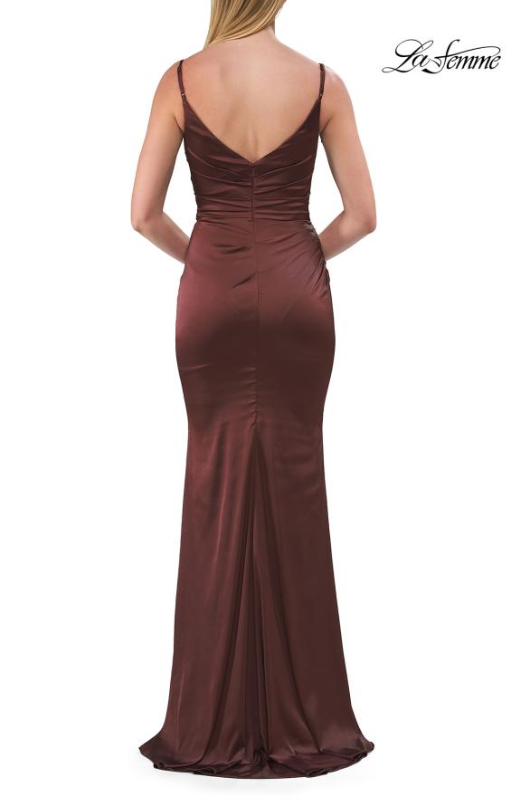 Picture of: Satin Fitted Gown with Gathered Bodice and Spaghetti Straps in Chocolate, Style: 33421, Detail Picture 33