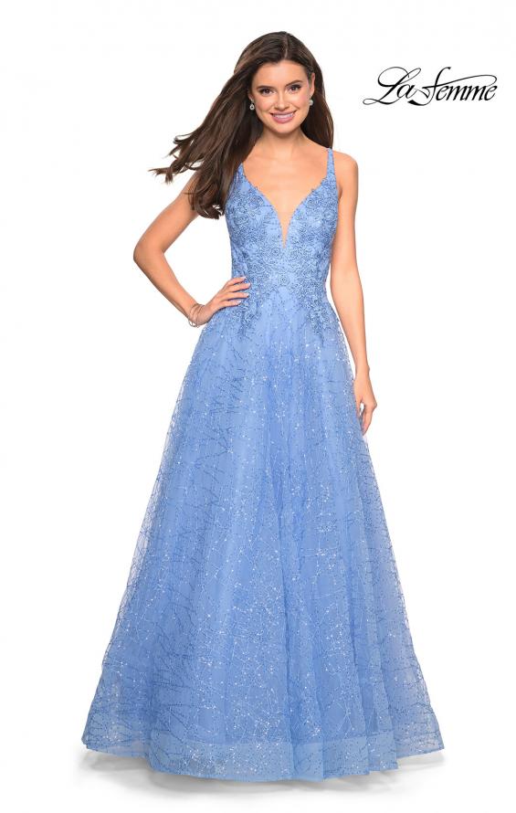 Picture of: A-Line Tulle Ball Gown with Strappy Open Back in Cloud Blue, Style: 27719, Main Picture