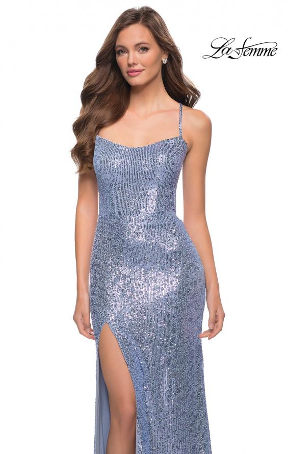 Picture of: Sequin Dress with Square Neckline and Open Back in Cloud Blue, Style 29676, Main Picture