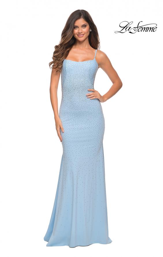 Picture of: Jewel Embellished Long Jersey Gown with Train in Cloud Blue, Main Picture