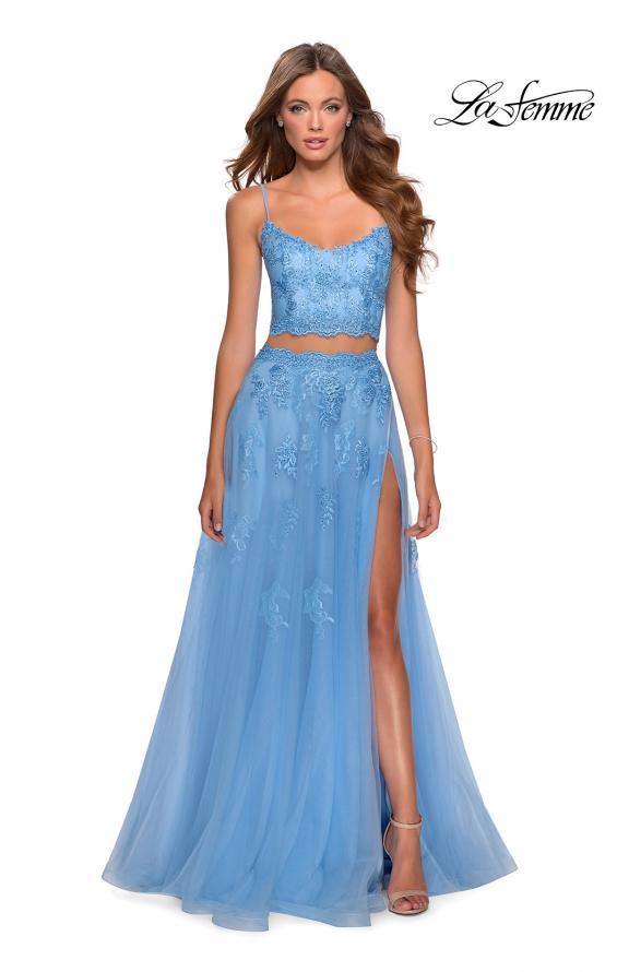 Picture of: Long Two Piece Tulle Gown with Floral Embroidery in Cloud Blue, Style: 28271, Detail Picture 8