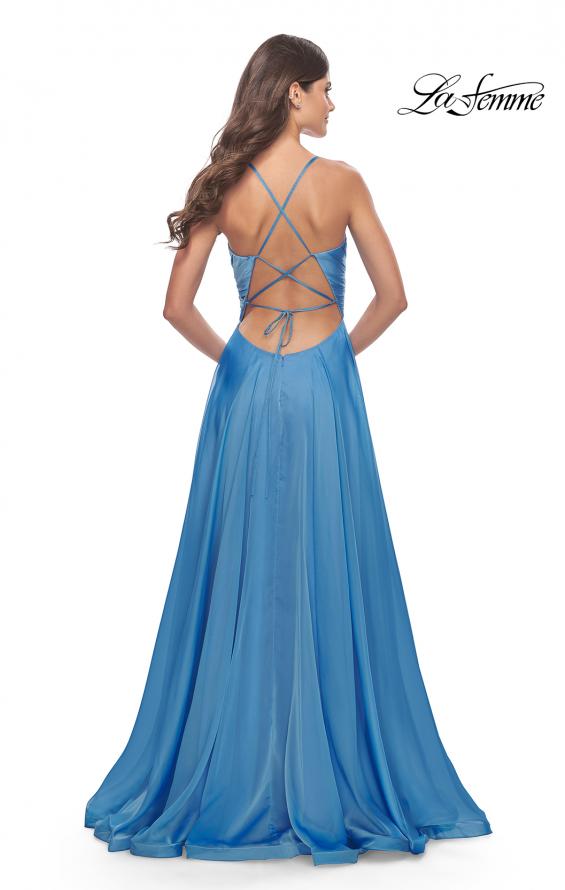 Picture of: Chiffon Prom Dress with Ruched Bodice and Slit in Cloud Blue, Style: 30840, Detail Picture 8