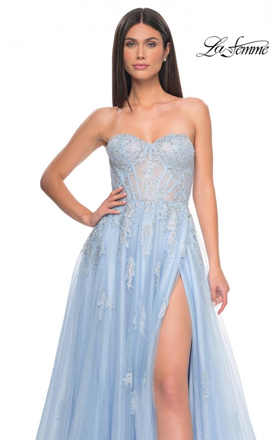 Picture of: Gorgeous Lace A-Line Dress with Rhinestone Lace Details in Cloud Blue, Style: 32111, Detail Picture 8