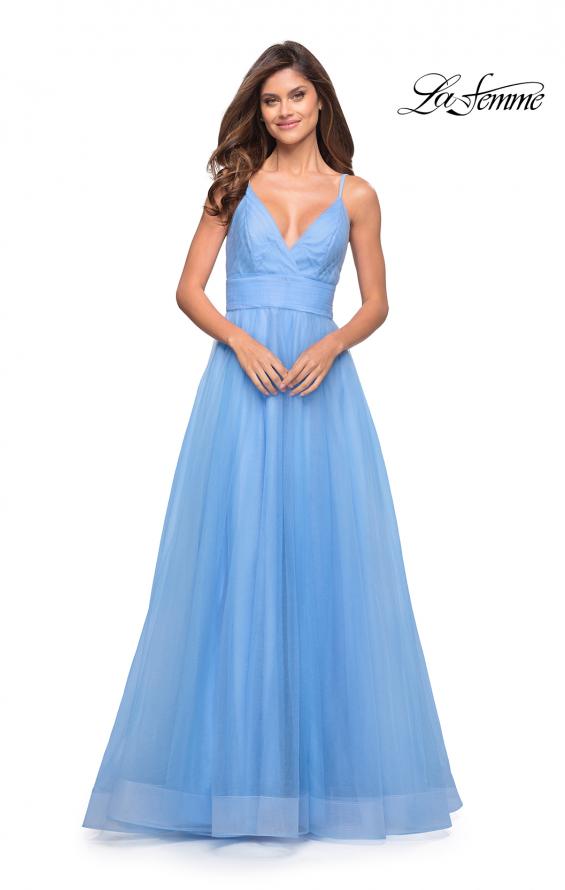 Picture of: A-line Tulle Gown with V Neckline and Pockets in Cloud Blue, Style: 30180, Detail Picture 10