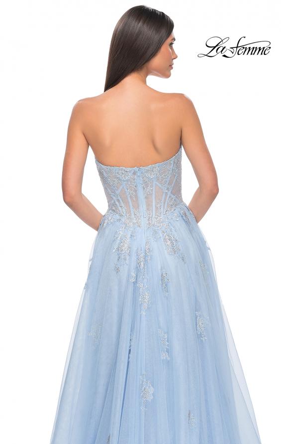 Picture of: Gorgeous Lace A-Line Dress with Rhinestone Lace Details in Cloud Blue, Style: 32111, Detail Picture 10