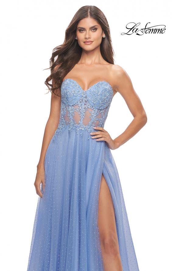 Picture of: Rhinestone Tulle Gown with Sheer Lace Bodice in Cloud Blue, Style: 31367, Detail Picture 12