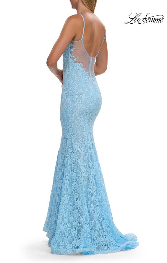 Picture of: Lace Fitted Gown with Sheer Back and Spaghetti Straps in Cloud Blue, Style: 33452, Detail Picture 14
