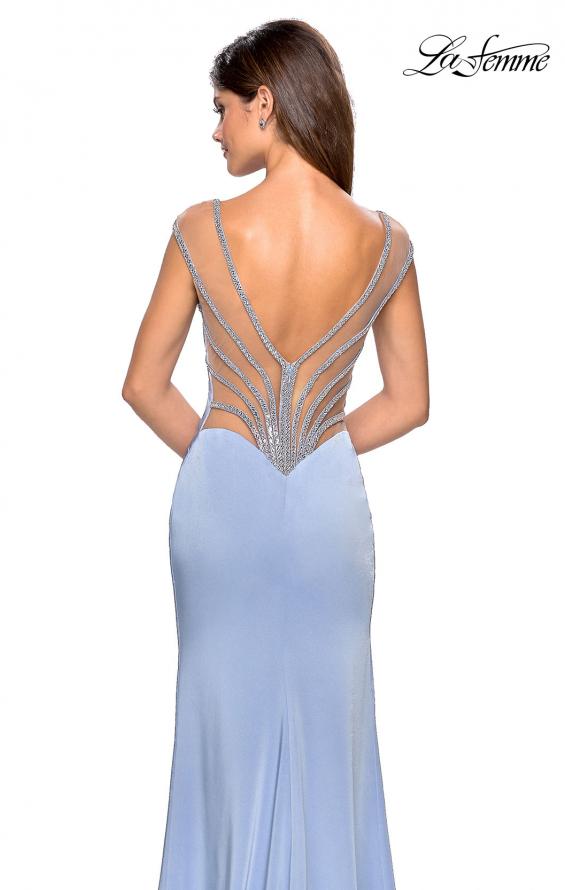 Picture of: Long Gown with Intricate Tape Beading and Illusion Detail in Cloud Blue, Style: 27081, Back Picture