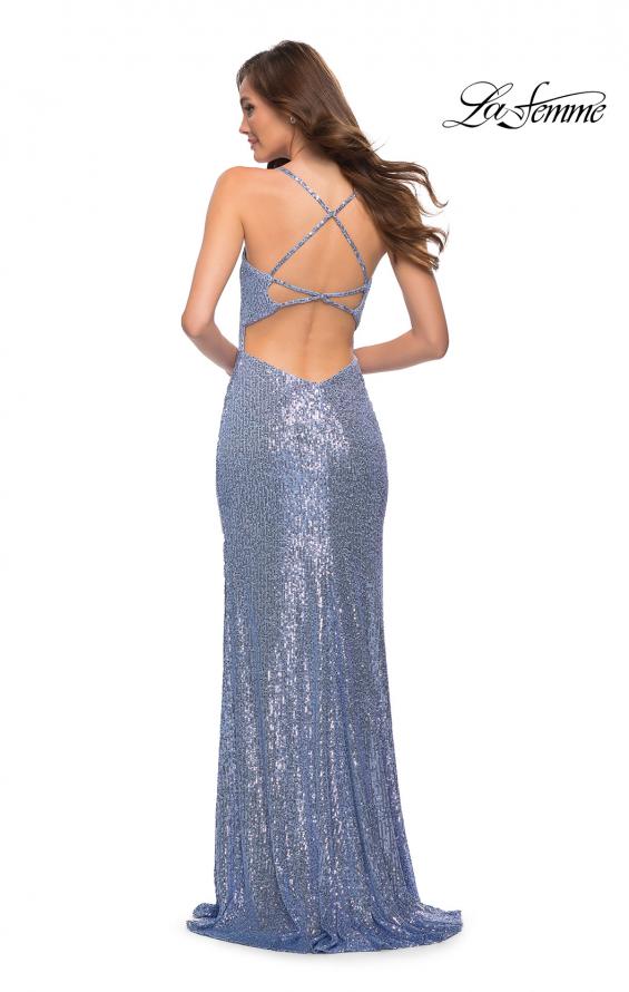 Picture of: Sequin Dress with Square Neckline and Open Back in Cloud Blue, Style 29676, Back Picture