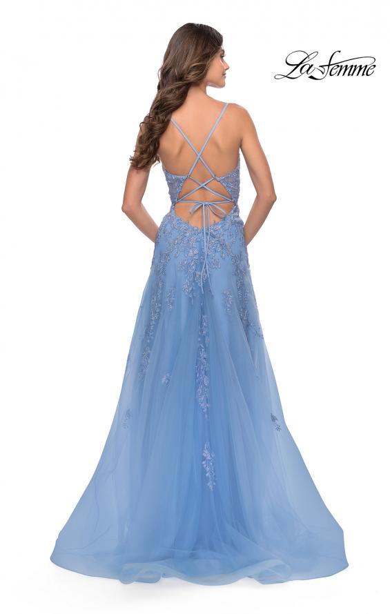 Picture of: A-Line Tulle Prom Dress with Lace Applique Sheer Bodice in Cloud Blue, Style: 31284, Back Picture