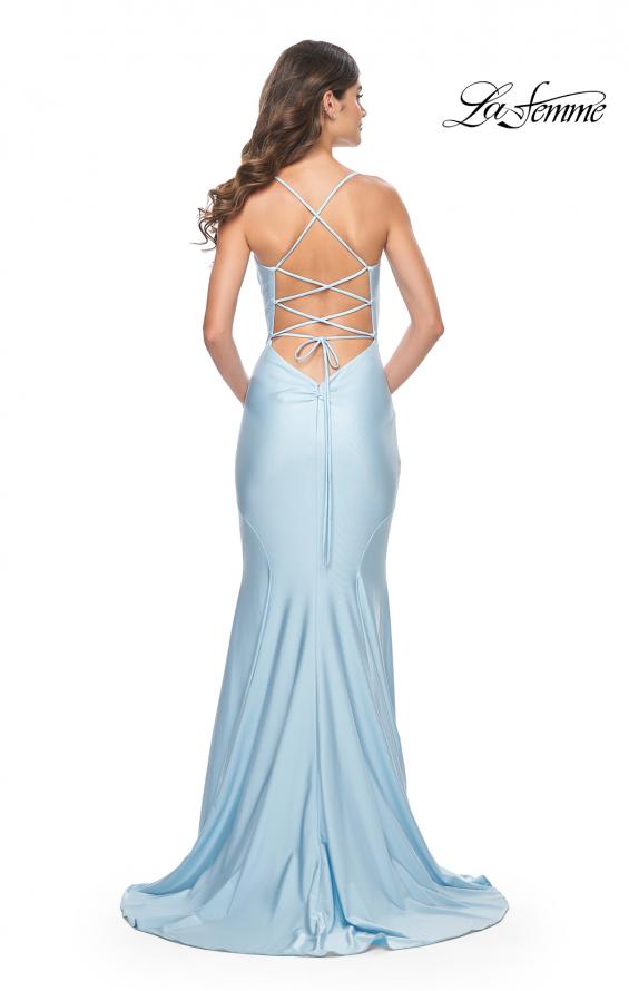 Picture of: Chic Jersey Dress with Draped Neck and Open Back in Cloud Blue, Style: 31878, Back Picture