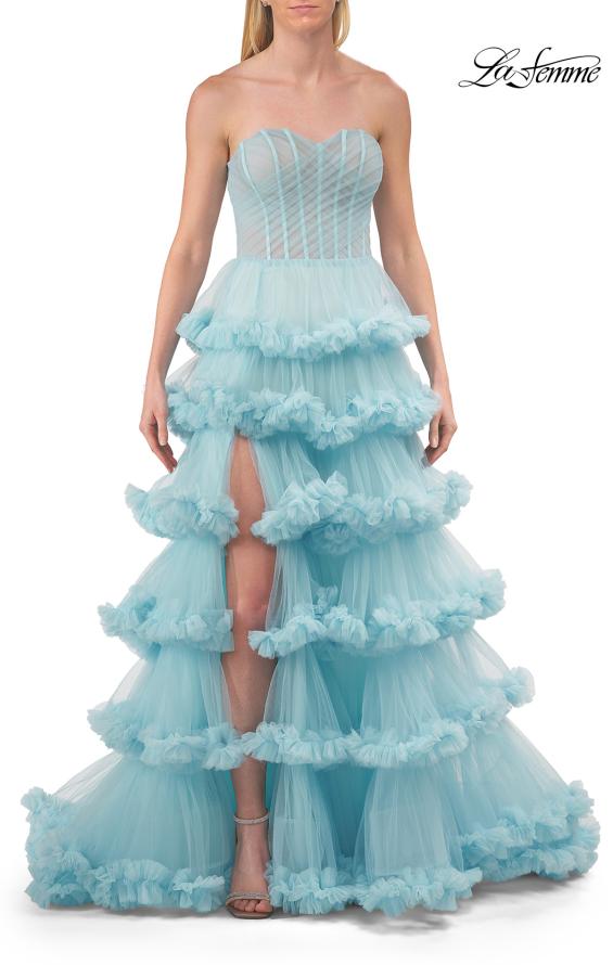 Picture of: Fabulous Tiered Ruffle Skirt Prom Dress with Strapless Top in Cloud Blue, Style: 33717, Detail Picture 21