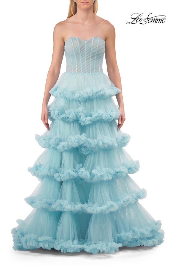 Picture of: Fabulous Tiered Ruffle Skirt Prom Dress with Strapless Top in Cloud Blue, Style: 33717, Detail Picture 23