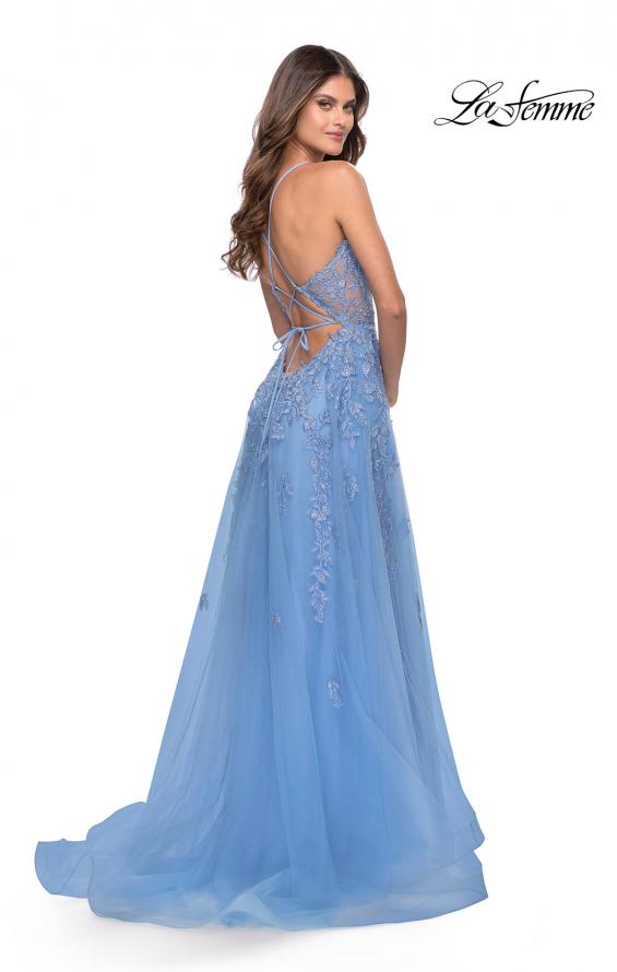 Picture of: A-Line Tulle Prom Dress with Lace Applique Sheer Bodice in Cloud Blue, Style: 31284, Detail Picture 1