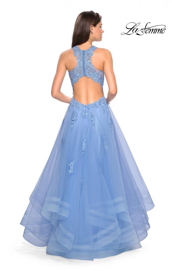 Picture of: Racer Back Lace Embellished Floor Length Ball Gown in Cloud Blue, Style: 27603, Detail Picture 3