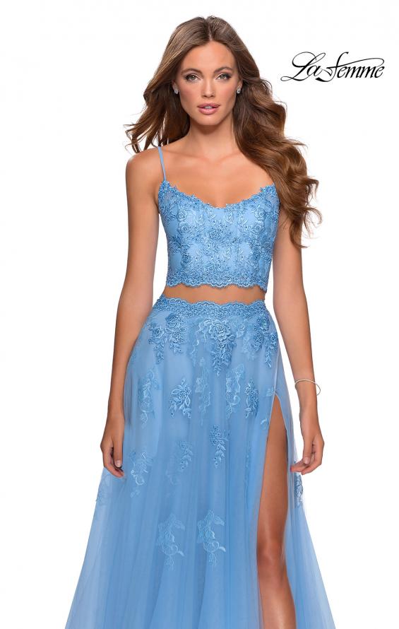 Picture of: Long Two Piece Tulle Gown with Floral Embroidery in Cloud Blue, Style: 28271, Detail Picture 3