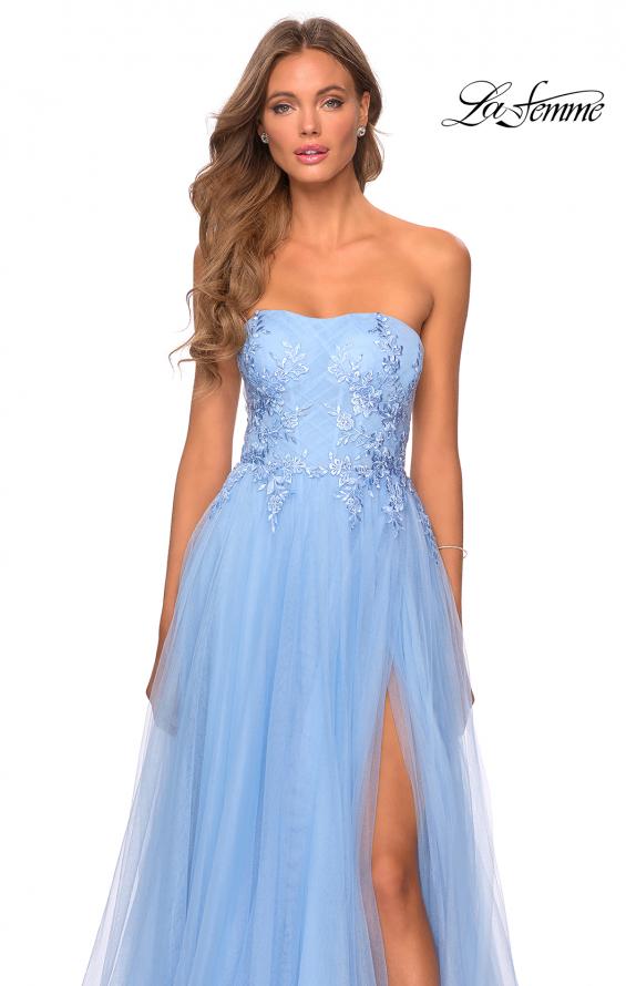 Picture of: Strapless Tulle Gown with Floral Embellishments in Cloud Blue, Style: 28586, Detail Picture 3
