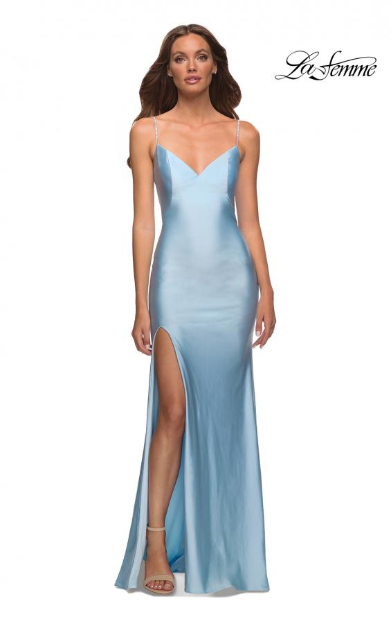 Picture of: Rhinestone Strap Simple Long Jersey Dress in Blue, Style: 30435, Detail Picture 3