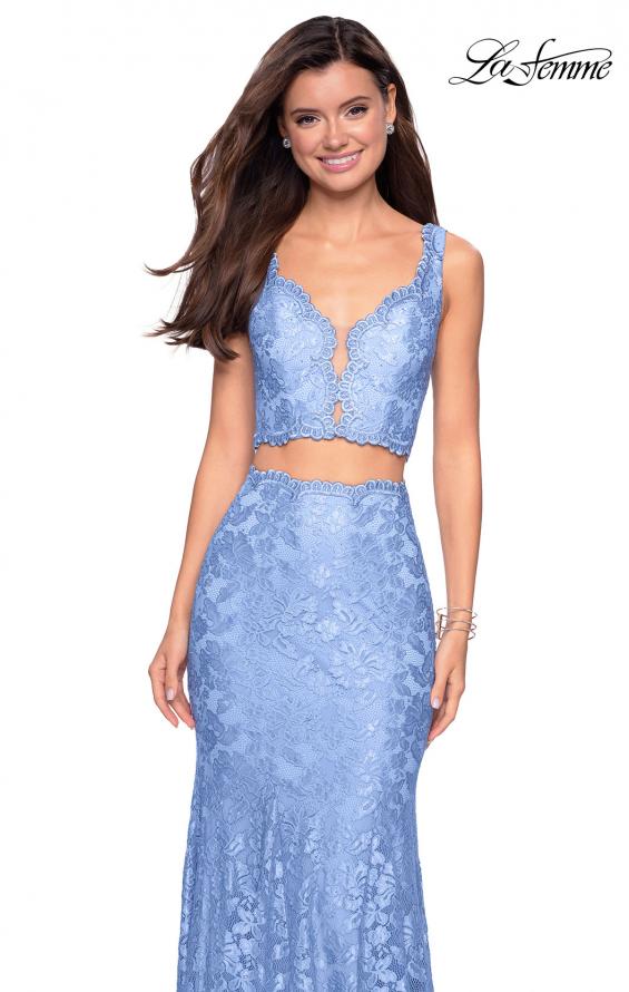 Picture of: Two Piece Lace Prom Dress with Rhinestones in Cloud Blue, Style: 27302, Detail Picture 4