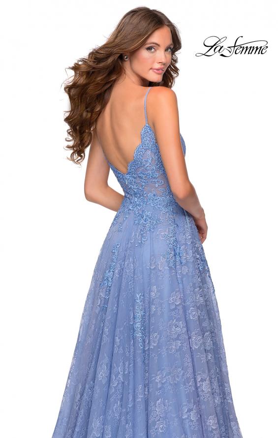 Picture of: Floral A-line Prom Gown with Sheer Bodice and Pockets in Cloud Blue, Style: 28386, Detail Picture 5