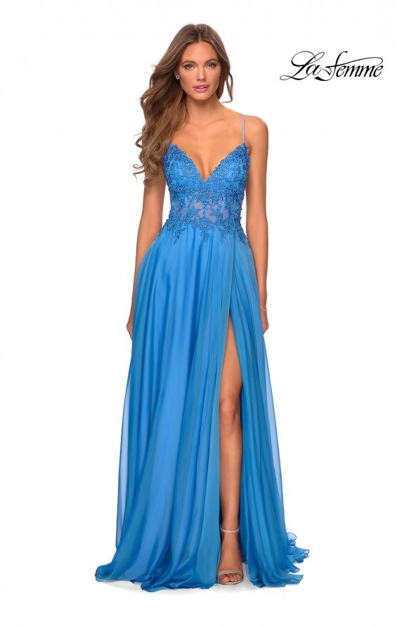 Picture of: A-line Gown with Sheer Floral Embellished Bodice in Cloud Blue, Style: 28543, Detail Picture 5