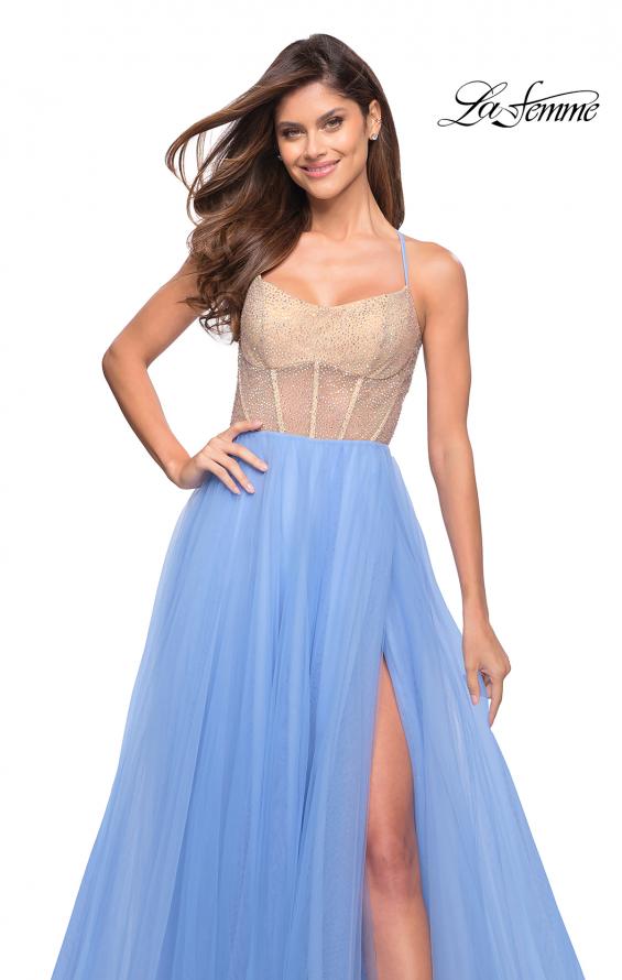 Picture of: Tulle Ball Gown with Jeweled Top and Pockets in Cloud Blue, Style: 30697, Detail Picture 5
