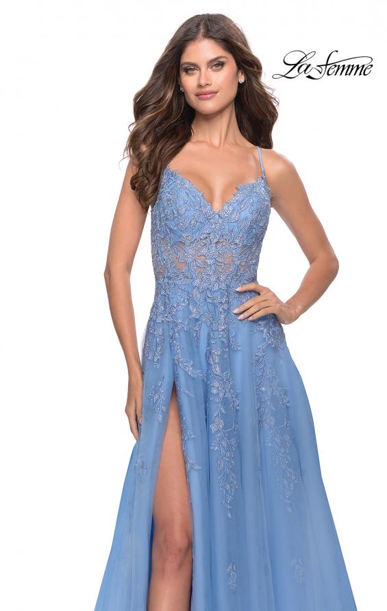 Picture of: A-Line Tulle Prom Dress with Lace Applique Sheer Bodice in Cloud Blue, Style: 31284, Detail Picture 5