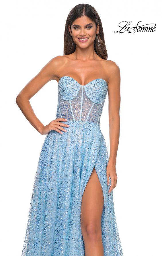 Picture of: Sequin Rhinestone A-Line Tulle Sweetheart Gown with Lace Up Back in Cloud Blue, Style: 32136, Detail Picture 6